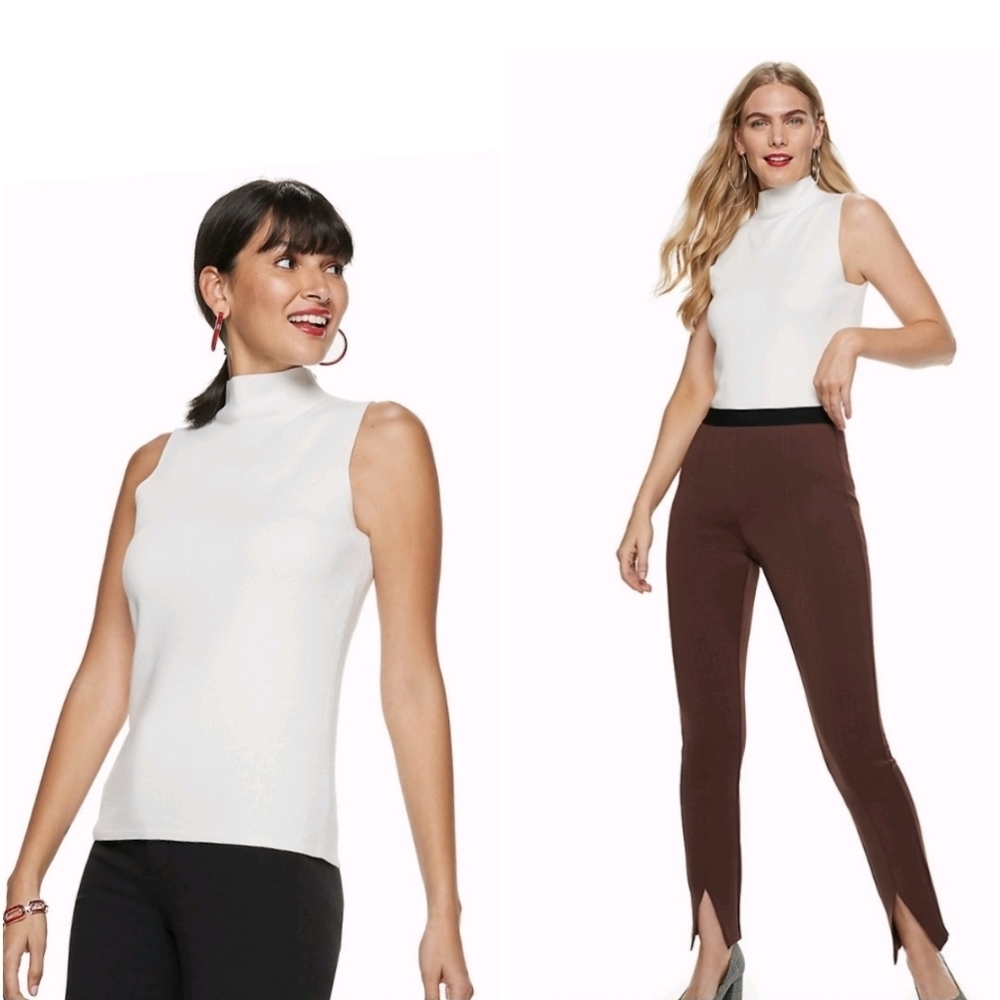 ❤ Nine West Mockneck Fitted Sleeveless Sweater